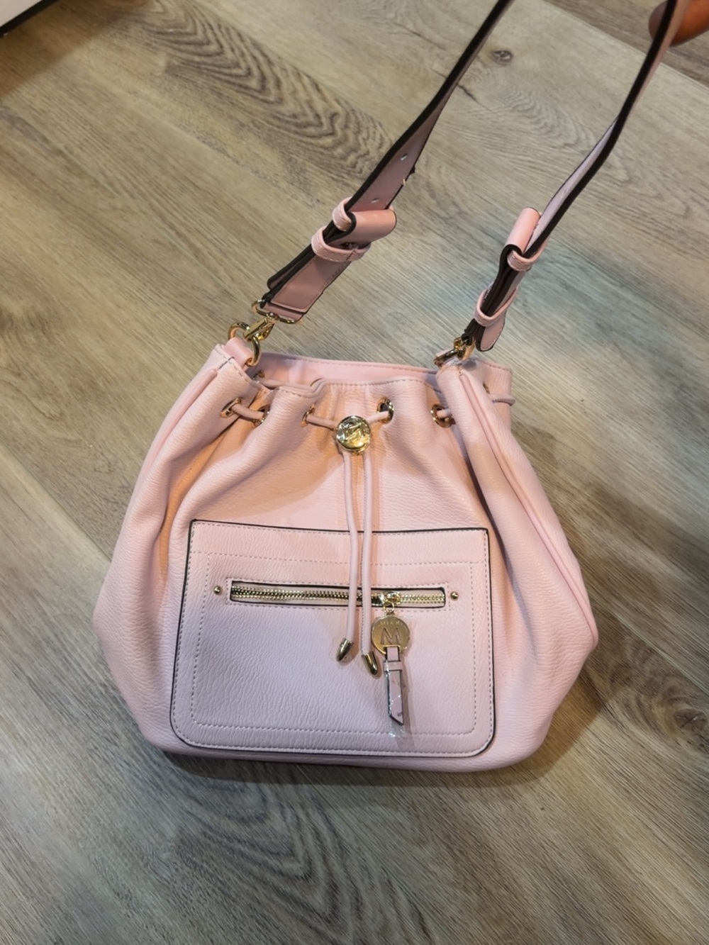 Mia K. Collection Pink Faux Leather Drawstring Bucket Bag